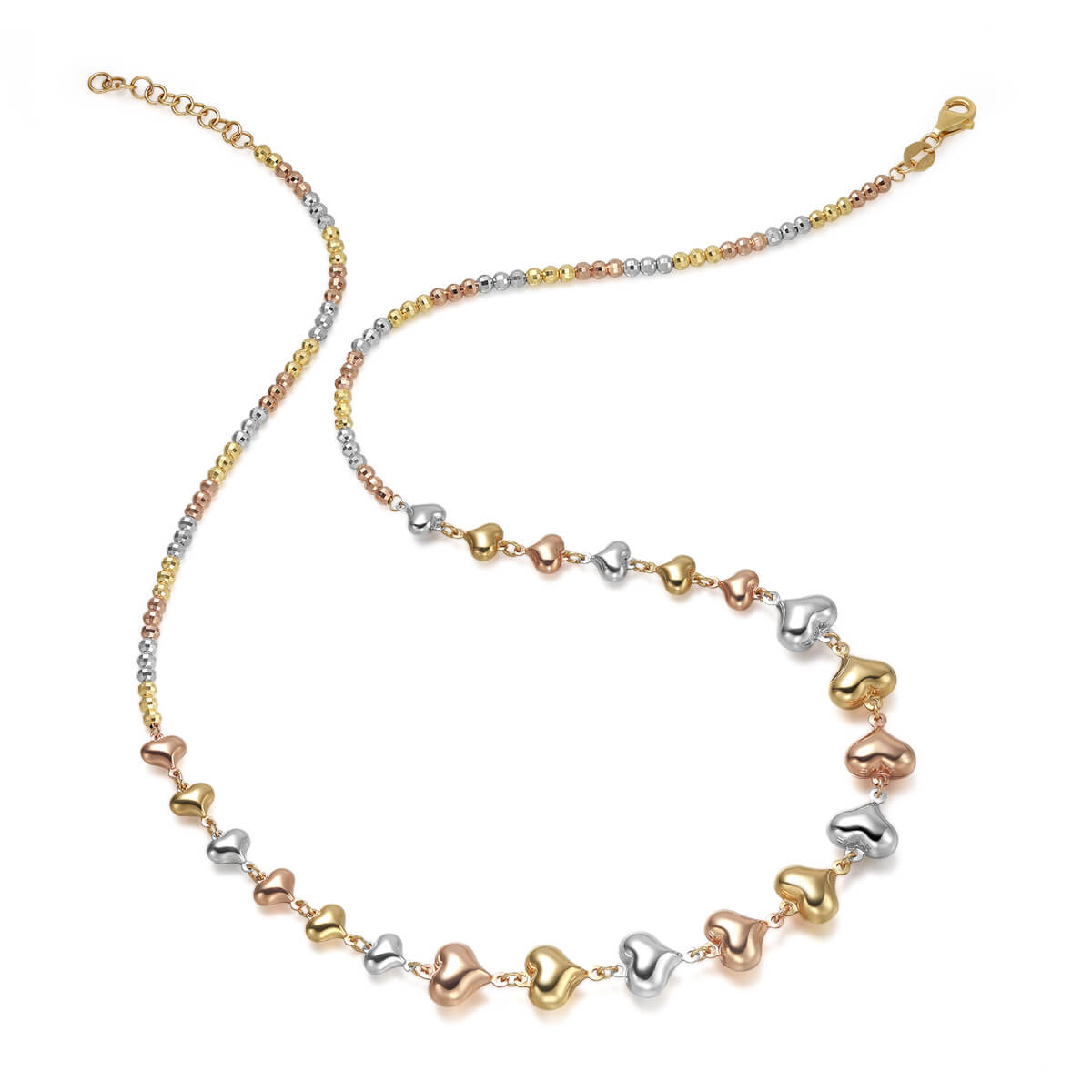 18K tricolor heart-shaped necklace