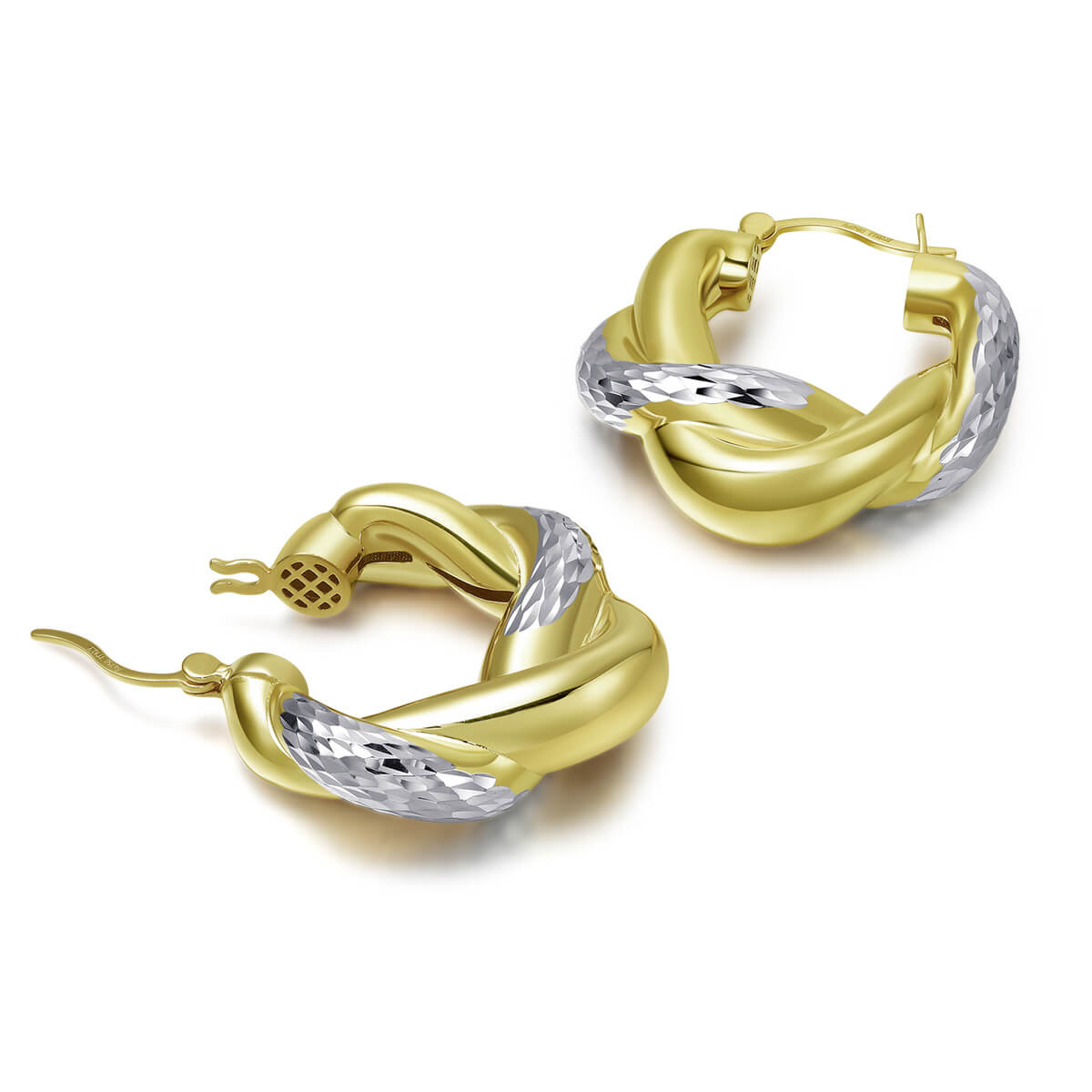 14K yellow and white color separation precision earrings